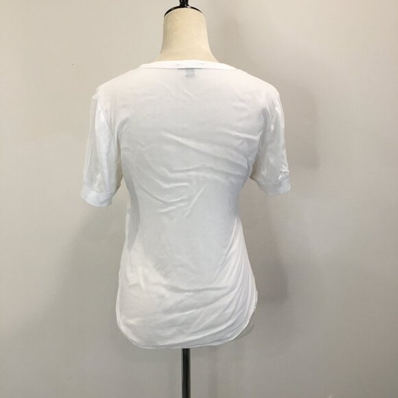 JAMES PERSE White Sheer/Thin Short Sleeve Ribbed Trim Tee Shirt Top - Picture 7 of 11